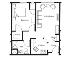 The Pines of Richfield Independent Living, 1 bedroom, 1 bathroom floor plan