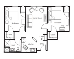 The Pines of Richfield Independent Living, 2 bedroom, 1 bathroom floor plan