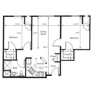 Floorplan 2BR 1BA A, Independent Senior Living Richfield, The Pines